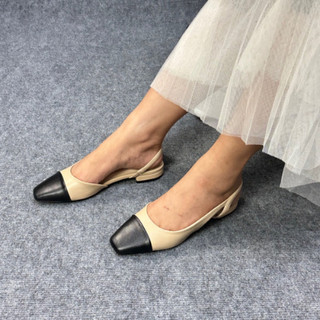Giày sandal đế bệt bít mũi hở gót phối nỉ đen thời thượng Enako TP13505