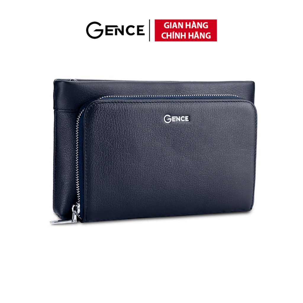 Clutch Da Chính Hãng Ví Cầm Tay Nam GENCE HT17 Da Bò Cao Cấp Màu Xanh Navy