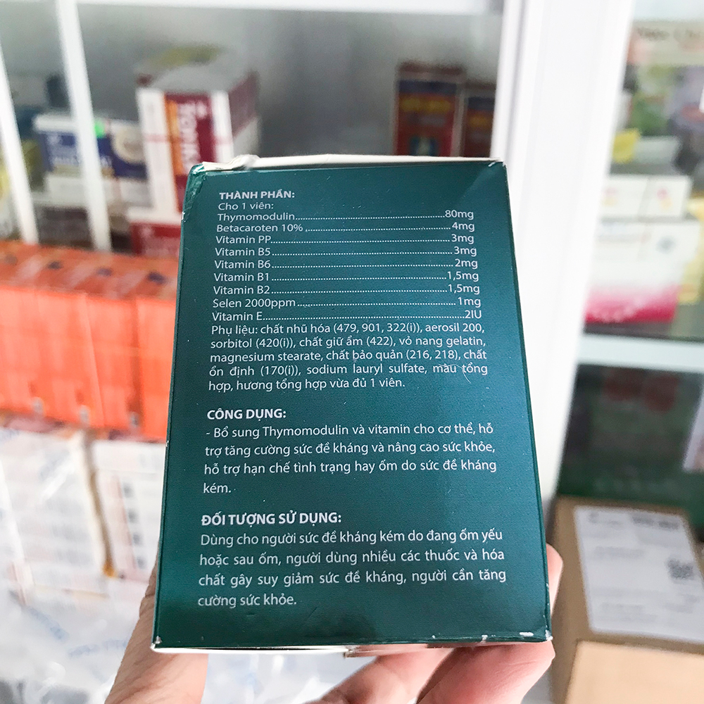 Thymo V100 - Bổ sung Thymomodulin và vitamin tăng sức đề kháng, hộp 60 viên