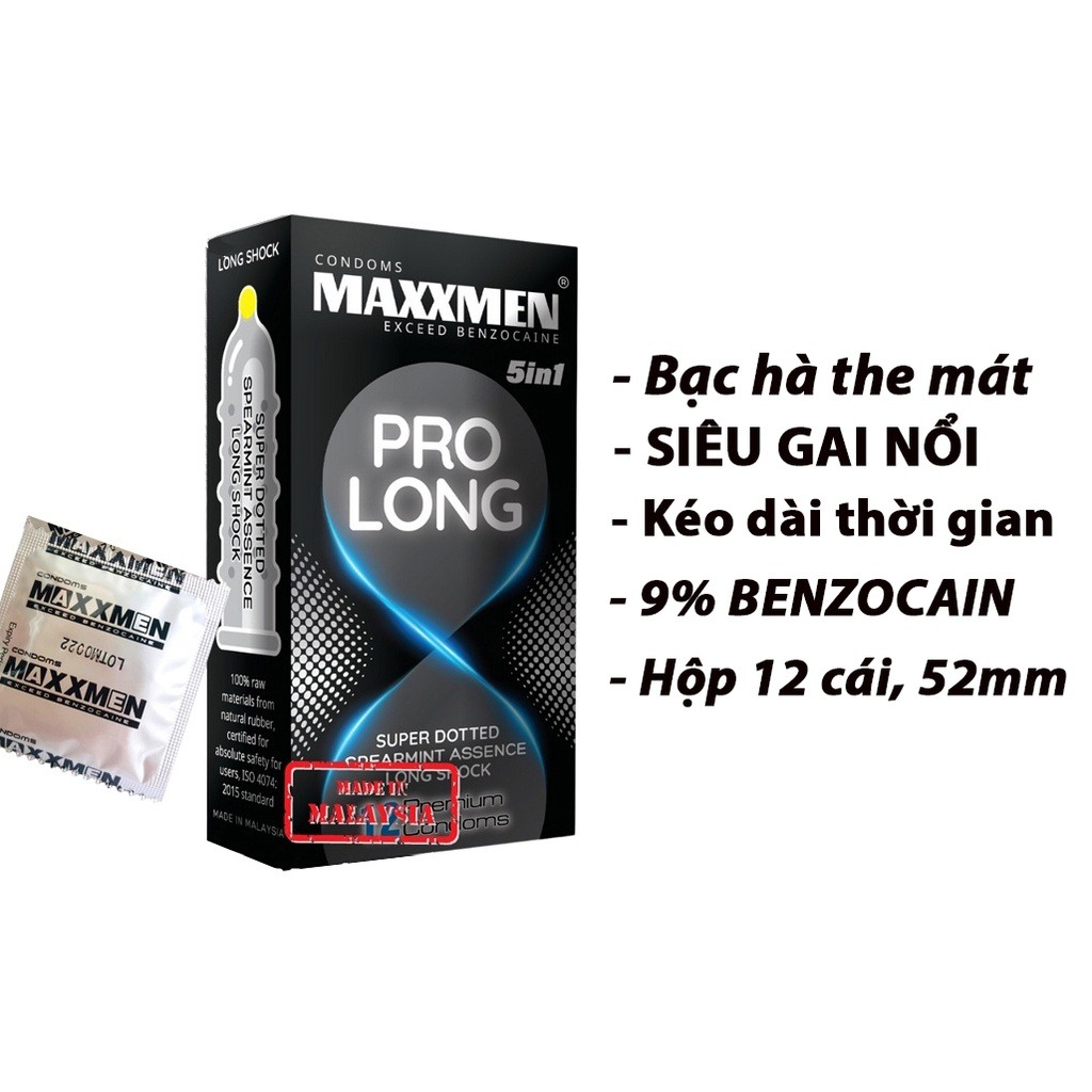 Bao cao su gân gai MAXXMEN PROLONG siêu mỏng, chống xuất tinh sớm kéo dài thời gian quan hệ