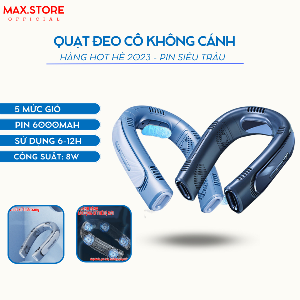 Quạt Đeo Cổ Mini, Quạt Tích Điện Đeo Cổ Chườm Lạnh Tích Điện Đeo Cổ Làm Mát Dung Lượng Pin 6000mAH