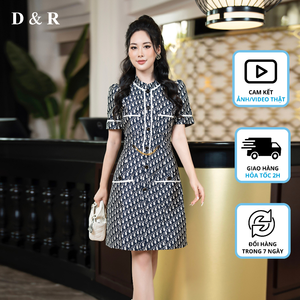 Đầm dự tiệc bigsize họa tiết thương hiệu Quảng Châu cao cấp D&R Fashion D272