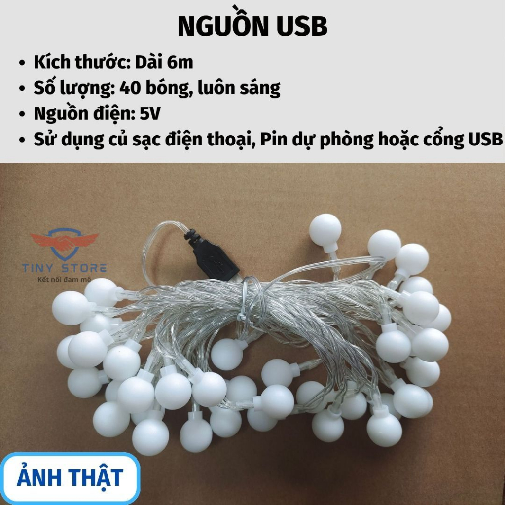Dây led trang trí dã ngoại dài 6m, 40 bóng nguồn USB & PIN