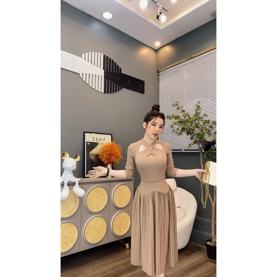 ĐẦM DẬP LY TAY DÀI THUN GÂN CO GIÃN XINH XẮN - SHOP LINH TRANG BOUTIQUE