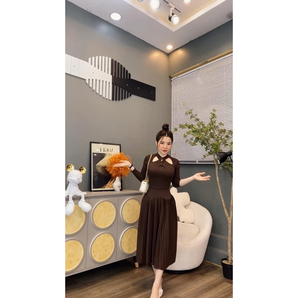ĐẦM DẬP LY TAY DÀI THUN GÂN CO GIÃN XINH XẮN - SHOP LINH TRANG BOUTIQUE