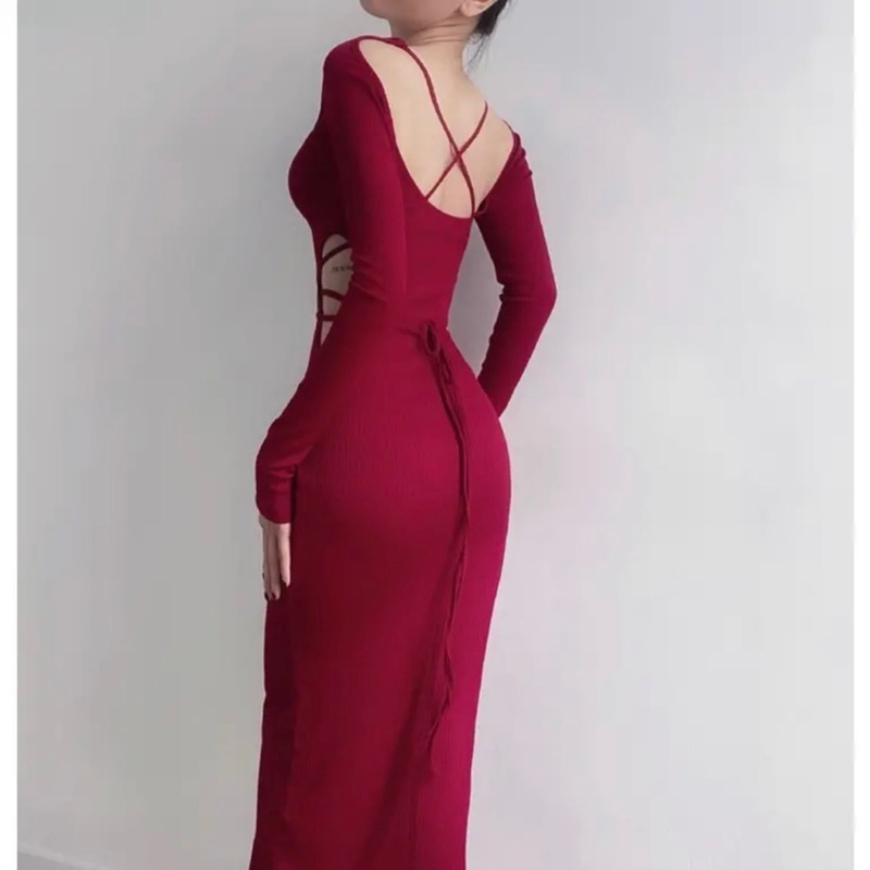Đầm Body Dáng Dài Đuôi Cá Tay Dài Dây Cổ Sang chảnh Nữ Tính Thời Trang Nữ Nine Clothing