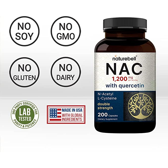 Naturebell N-Acetyl-Cysteine With Quercetin 1200mg - Viên uống giải độc gan , trắng da, chống oxy hoá 200 viên