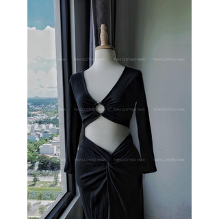 Set Áo Crop Top O-ring & Chân Váy Midi Xẻ Tà - Ribbed Crop Top & Ruched O-Ring Midi Skirt | Tiam Clothes VNXK