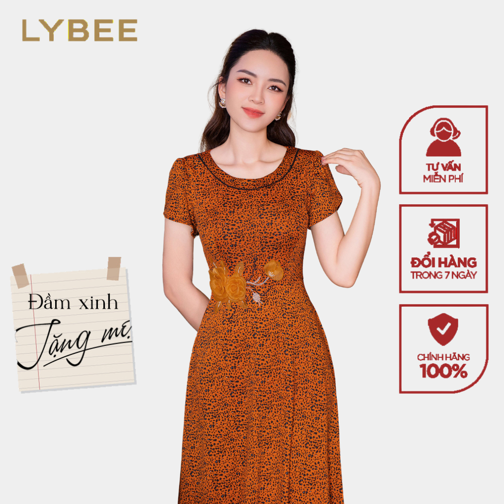 Đầm trung niên LYBEE LVV058 chất liệu thun lụa sữa mát mẻ co giãn tốt quà tặng cho mẹ đi chơi
