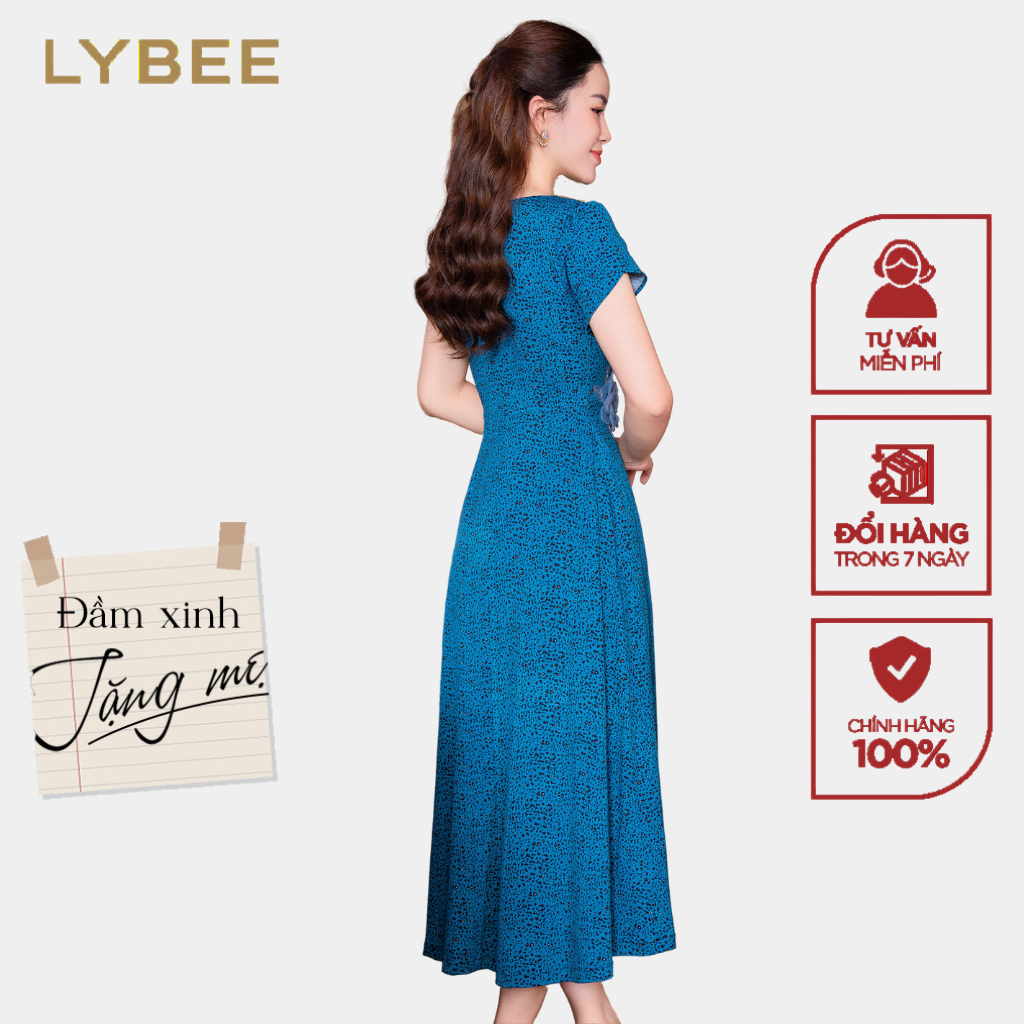 Đầm trung niên LYBEE LVV058 chất liệu thun lụa sữa mát mẻ co giãn tốt quà tặng cho mẹ đi chơi