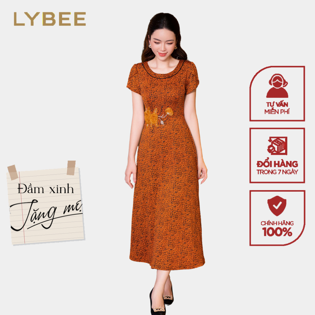 Đầm trung niên LYBEE LVV058 chất liệu thun lụa sữa mát mẻ co giãn tốt quà tặng cho mẹ đi chơi