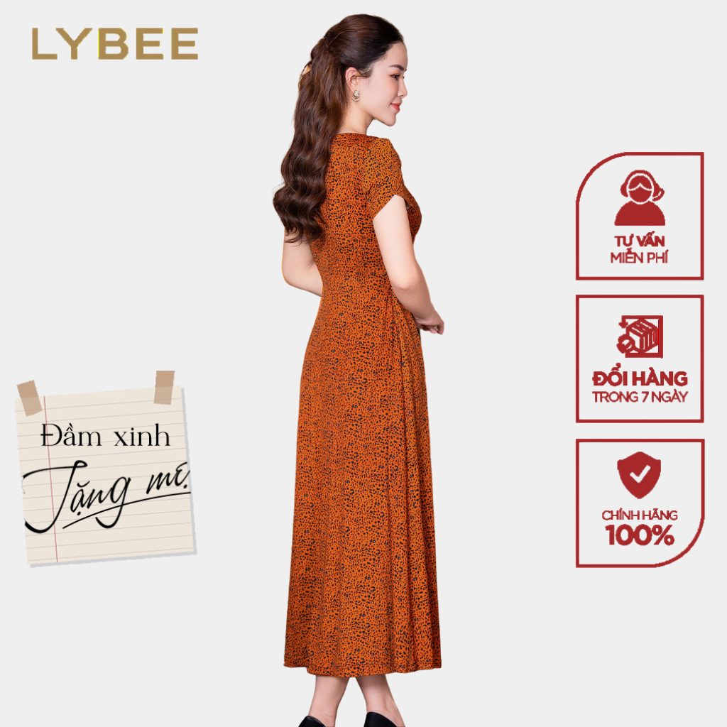 Đầm trung niên LYBEE LVV058 chất liệu thun lụa sữa mát mẻ co giãn tốt quà tặng cho mẹ đi chơi