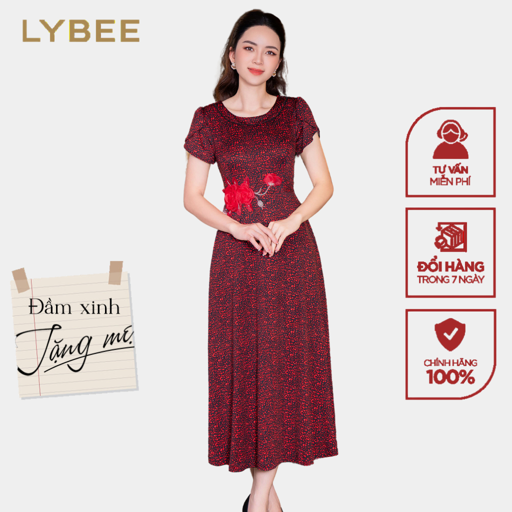 Đầm trung niên LYBEE LVV058 chất liệu thun lụa sữa mát mẻ co giãn tốt quà tặng cho mẹ đi chơi