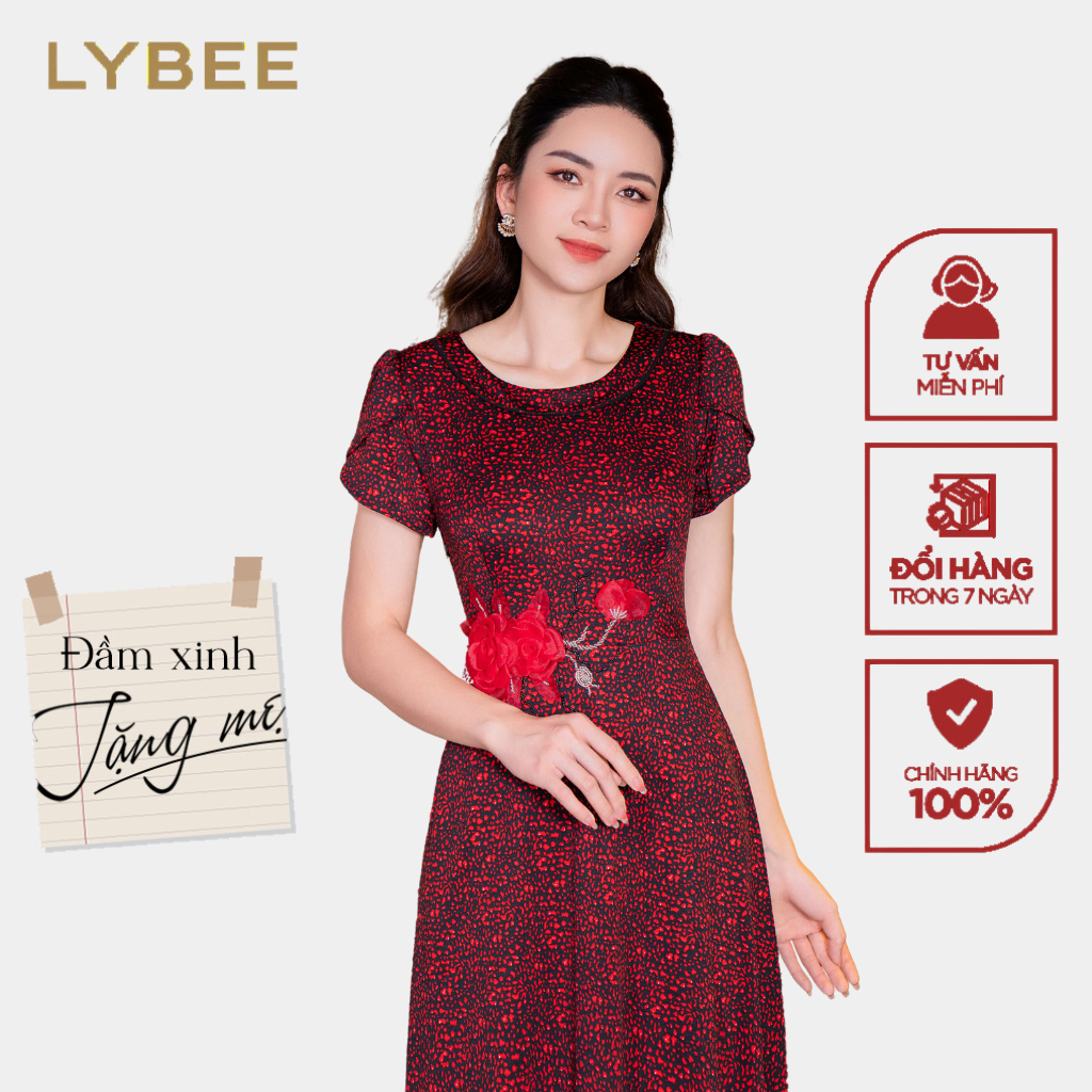 Đầm trung niên LYBEE LVV058 chất liệu thun lụa sữa mát mẻ co giãn tốt quà tặng cho mẹ đi chơi