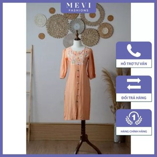 Đầm hồng tay lửng chất liệu linen cao cấp,thoáng mát  Mái Em _V2042