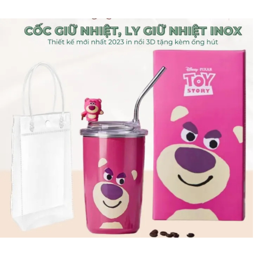 Cốc Gấu Dâu Losto, Ly Giữ Nhiệt Tiện Dụng Kèm Ống Hút Bằng Thép Không Gỉ, Dung Tích 450ml-mp | BigBuy360 - bigbuy360.vn