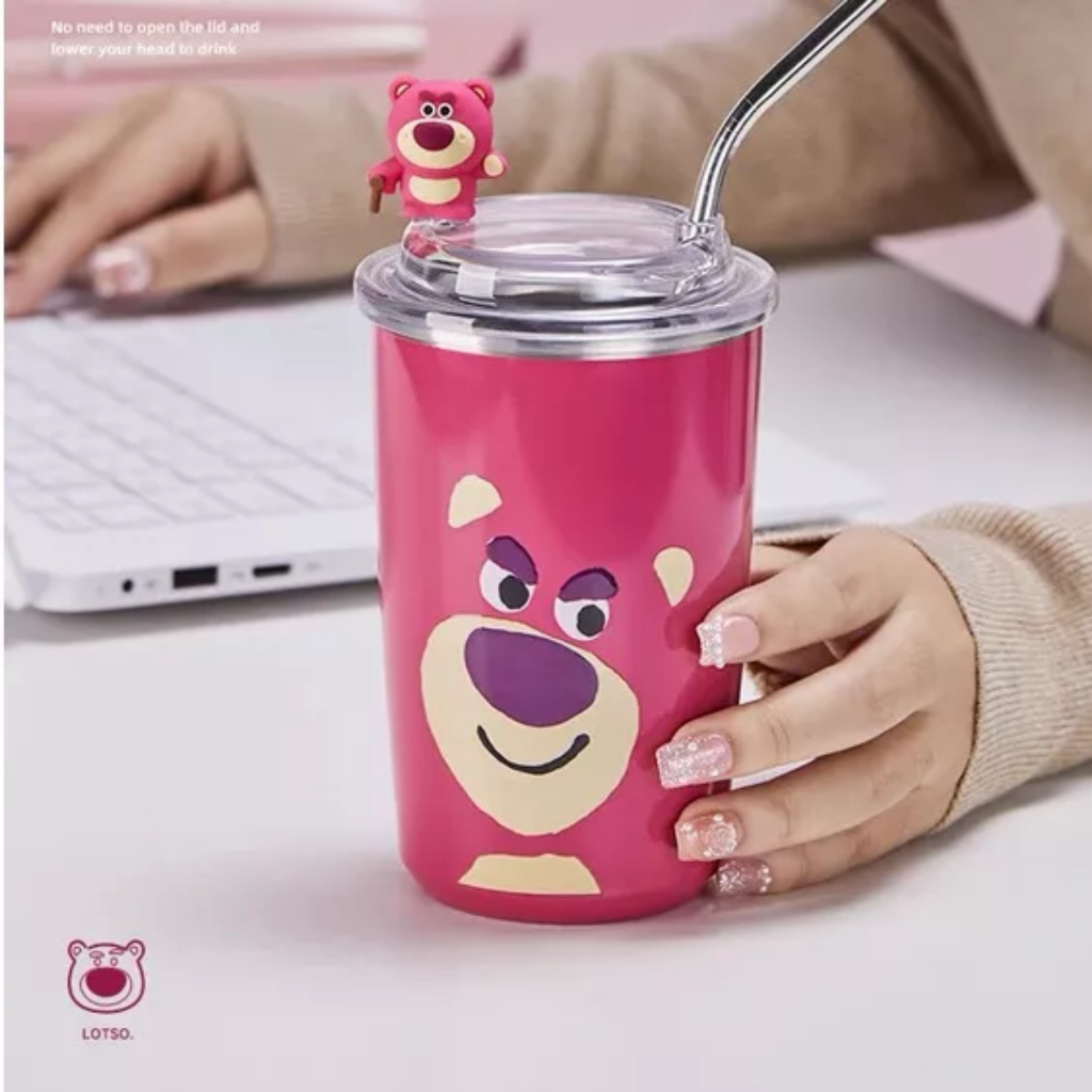 Cốc Gấu Dâu Losto, Ly Giữ Nhiệt Tiện Dụng Kèm Ống Hút Bằng Thép Không Gỉ, Dung Tích 450ml-mp | BigBuy360 - bigbuy360.vn