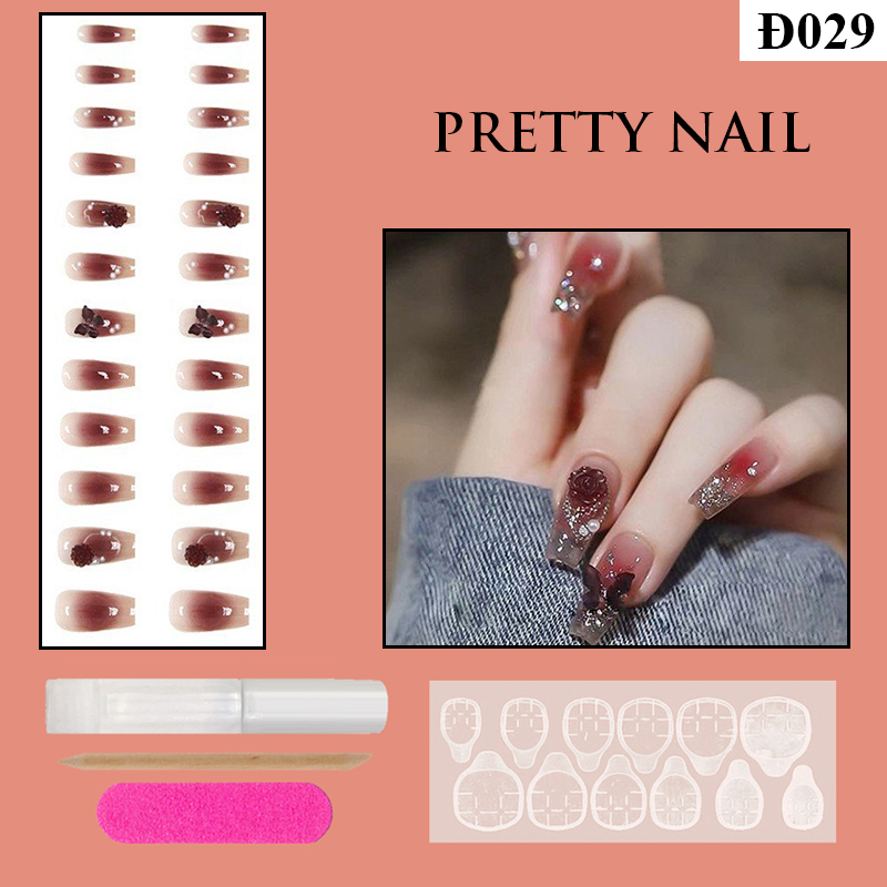 Móng Tay Giả Đính Đá Pretty Nail Box 24 Móng Kèm Keo Giá Rẻ