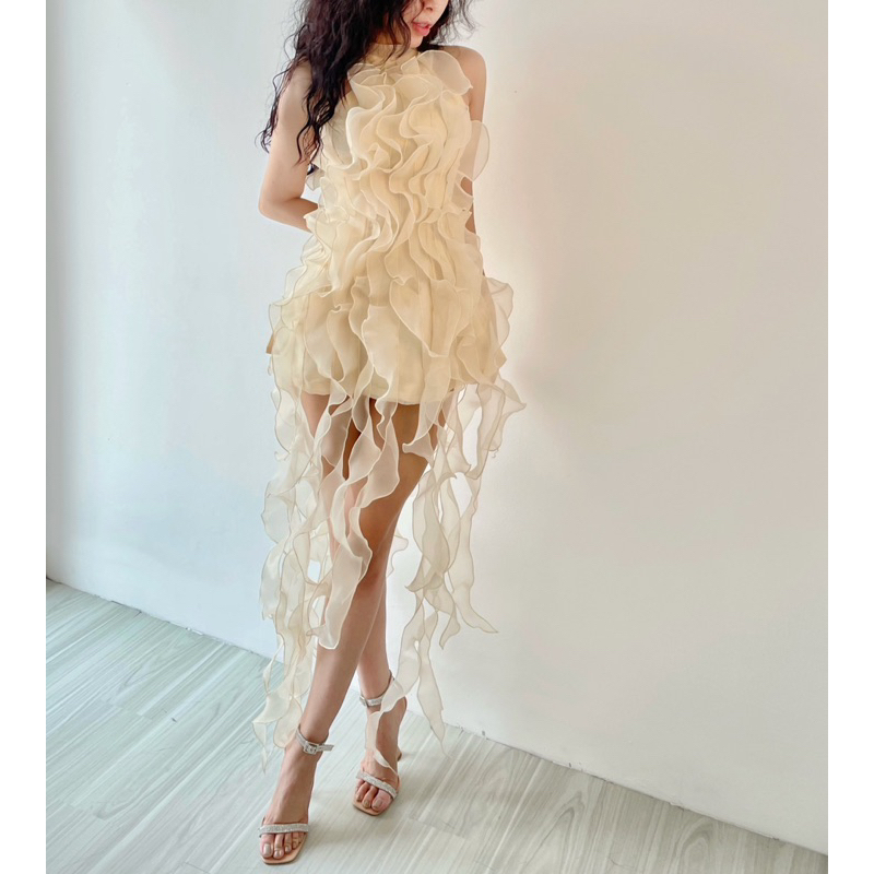 Nancy Top - Áo tơ Organza dáng yếm, tua rua Trendy, chuẩn cao cấp sắc nét