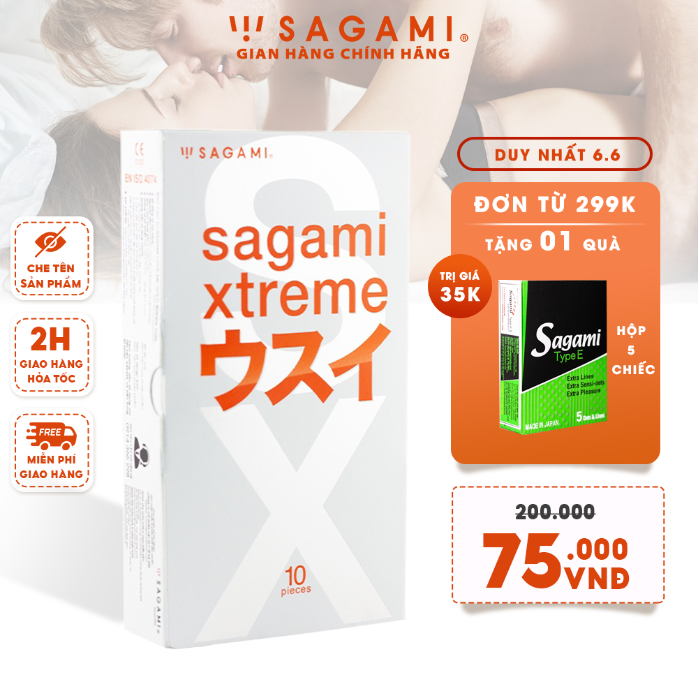 Bao cao su siêu mỏng kéo dài thời gian Sagami Xtreme Superthin - Hộp 10 chiếc - Co dãn tốt, an toàn, chính hãng Nhật Bản