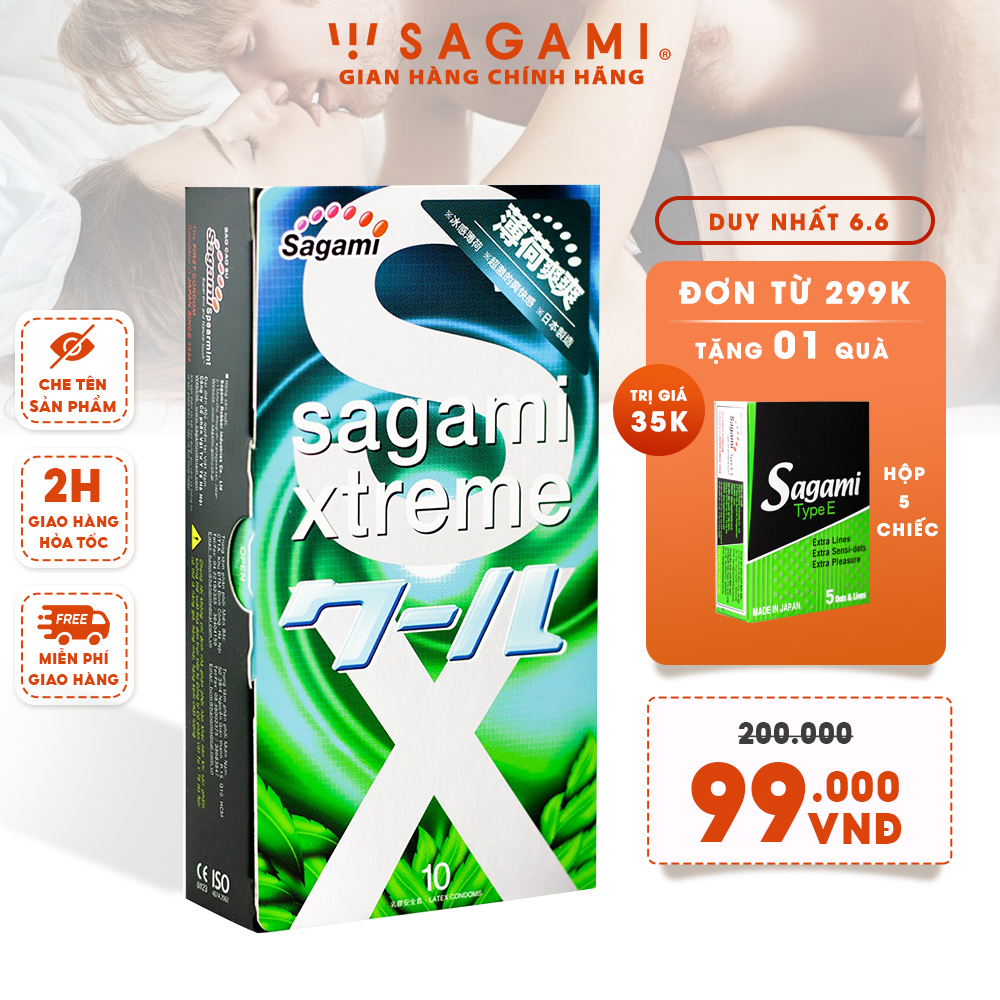 Bao cao su kéo dài thời gian hương bạc hà Sagami Method - Hộp 10 chiếc - gân gai dọc, chính hãng Nhật Bản
