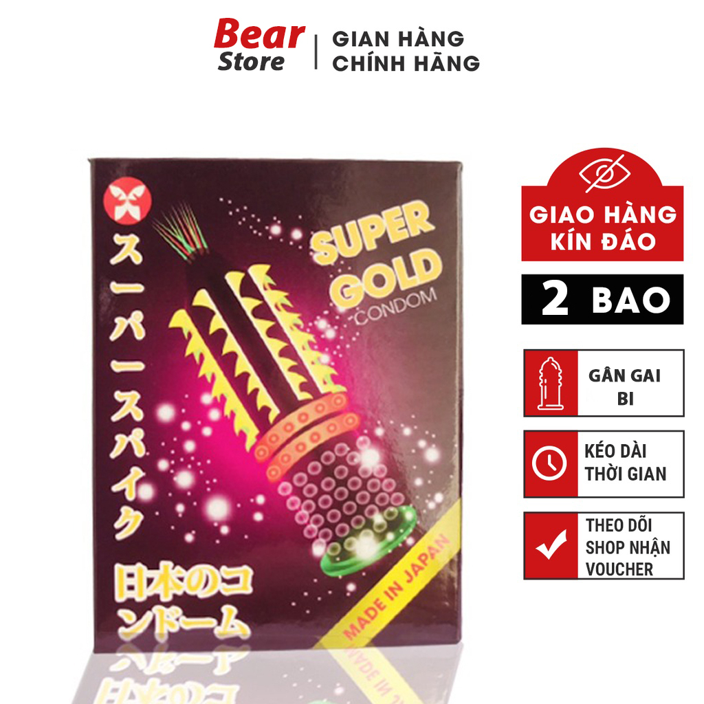 Bao cao su Super Gold gai bi râu tăng khoái cảm kéo dài thời gian quan hệ hộp 2 cái