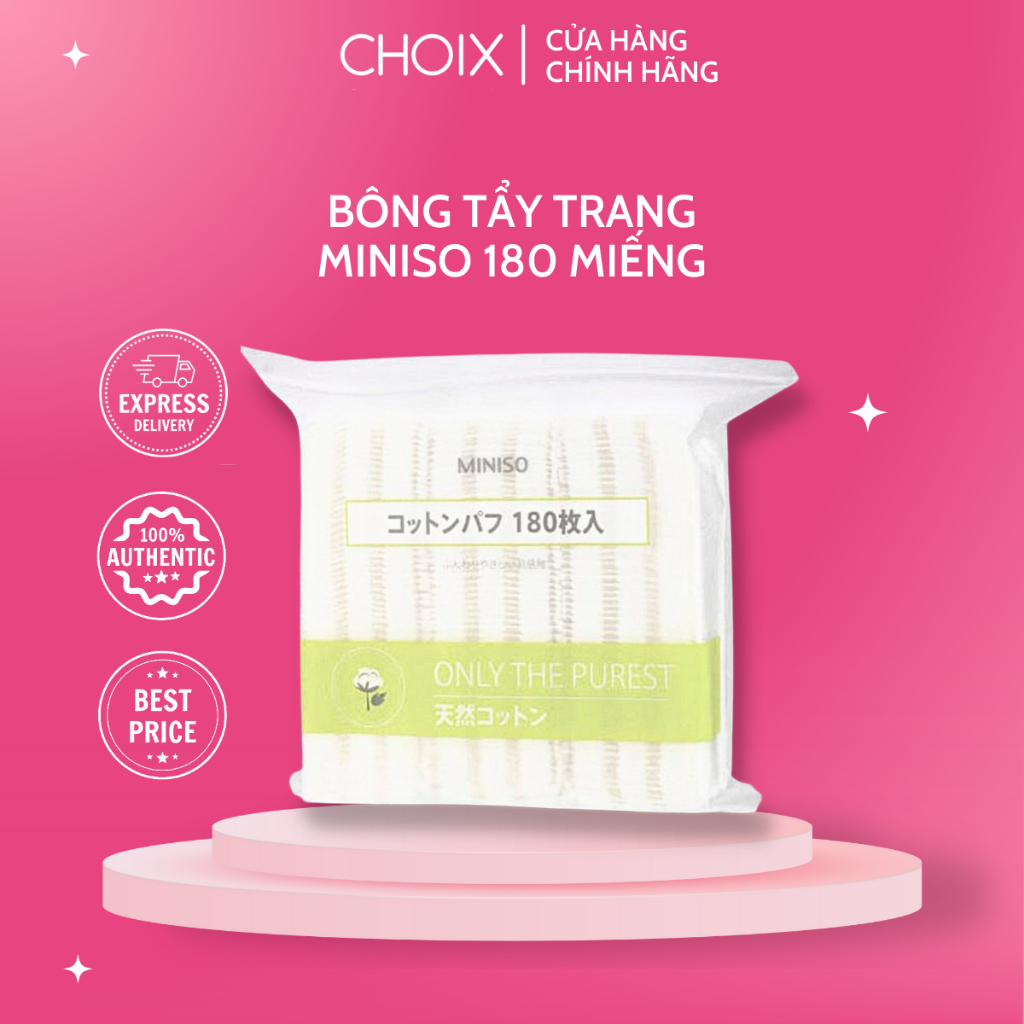 Bông Tẩy Trang Miniso Mềm Mịn, Không Xơ Bụi 180 Miếng