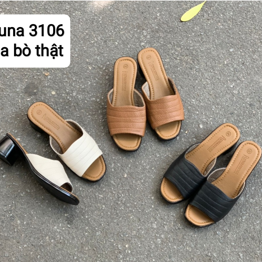 Giày sục cao gót 5p nữ LUNASHOES 65101 da bò mềm đế chống trơn mũi hở phối đồ đẹp