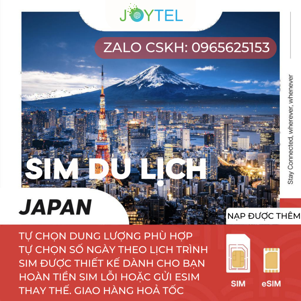 Sim du lịch Nhật Bản tốc độ cao Chính hãng Joytel - Gói tuỳ chọn theo ngày