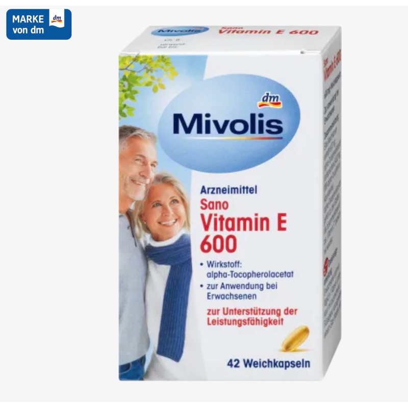 Viên uống Mivolis Sano Vitamin E 600 từ thực vật giúp hỗ trợ và tăng cường bảo vệ cơ thể - Hộp 42Viên