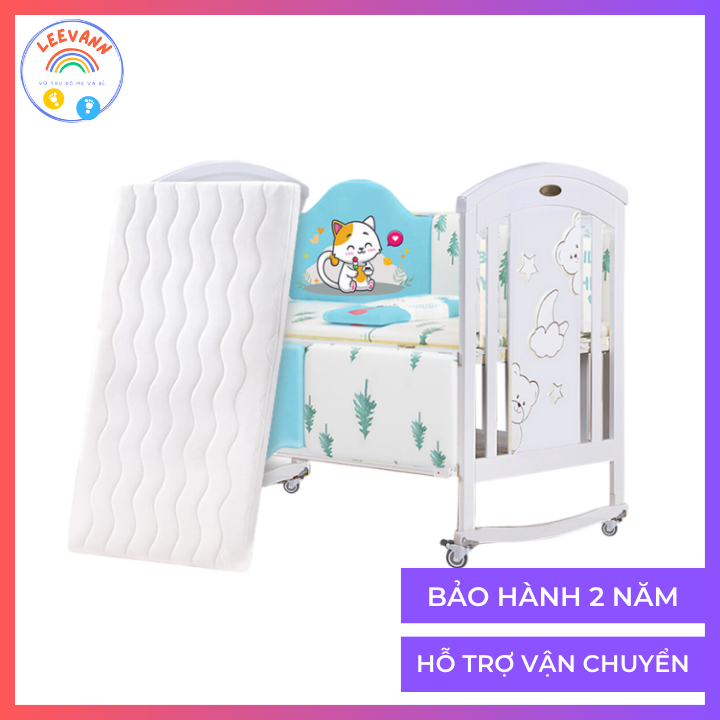 Cũi ngủ cho bé 2 tầng, nôi cũi cho bé đa năng chất liệu gỗ thông KT 105x60x90cm