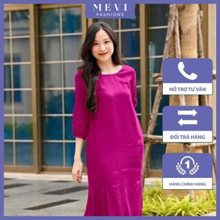 Đầm hồng chất liệu linen thoáng mát, mềm mịn, dễ mặc thời trang nữ Mái Em _V2129