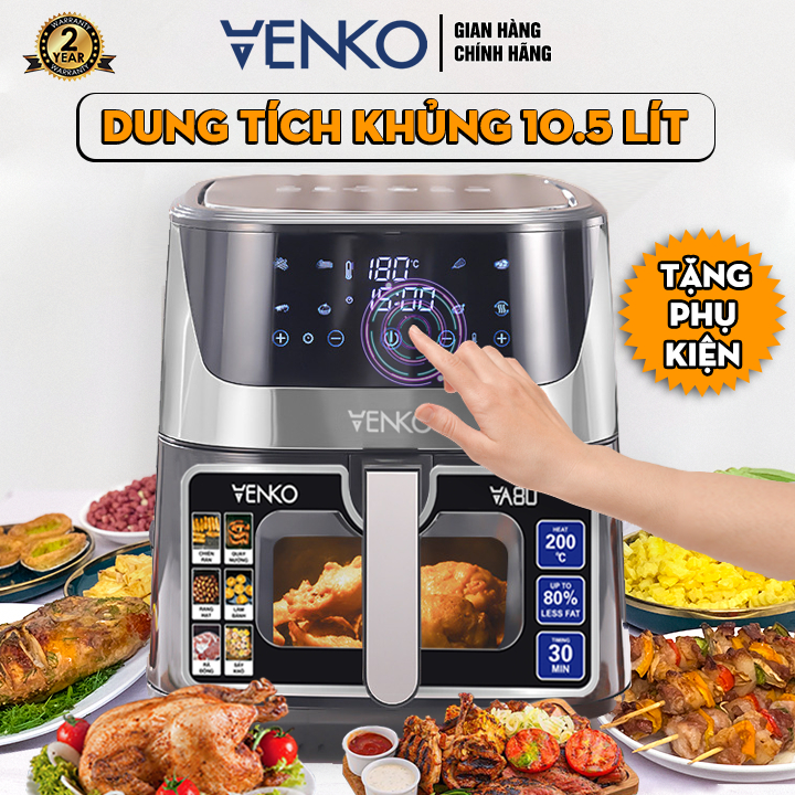Nồi Chiên Không Dầu VENKO 10.5 Lít, Điều Khiển Điện Tử, Công Suất 1500W, Bảo Hành 2 năm