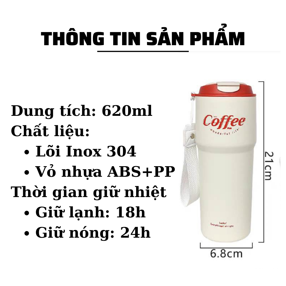 Cốc coffee giữ nhiệt 304 - ly cafe giữ nhiệt TiLoKi TGN08 620ml - ly cafe giữ nhiệt - cốc giữ nhiệt nóng lạnh