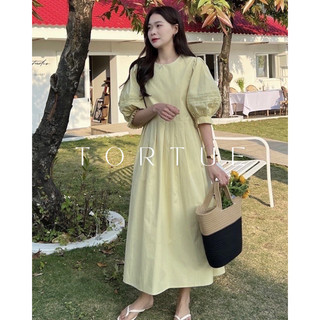 [Sẵn] V114 Đầm váy dài xoè bầu tay phồng xếp ly phối ren bầu mùa hè phong cách Pháp Retro Vintage Taobao mới 2023