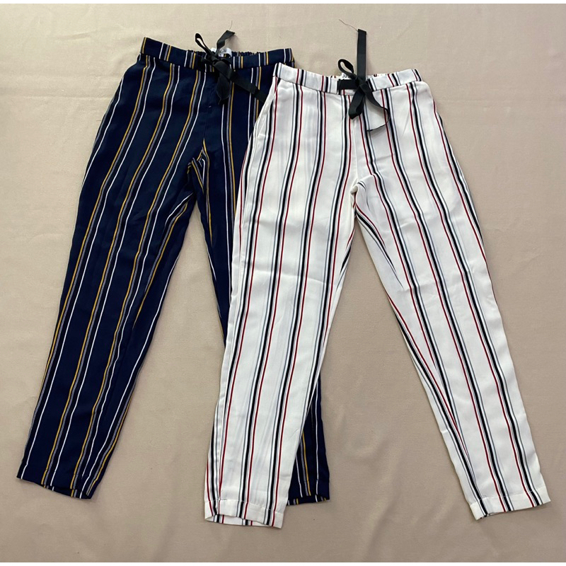 (Q1742) Quần voan kẻ sọc lưng thun (Size S, L) - Thanh lý vnxk