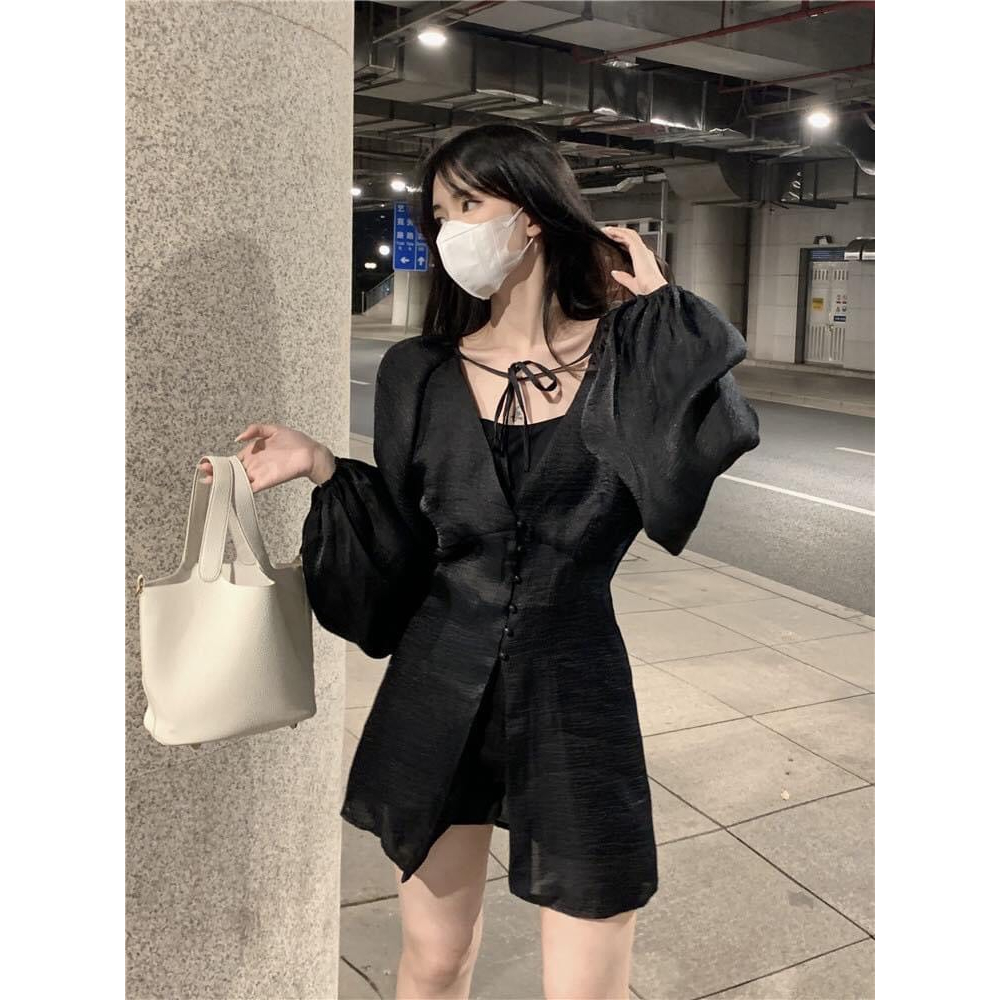Áo phom dài voan tơ kèm áo 2 dây bigsize  QN0623