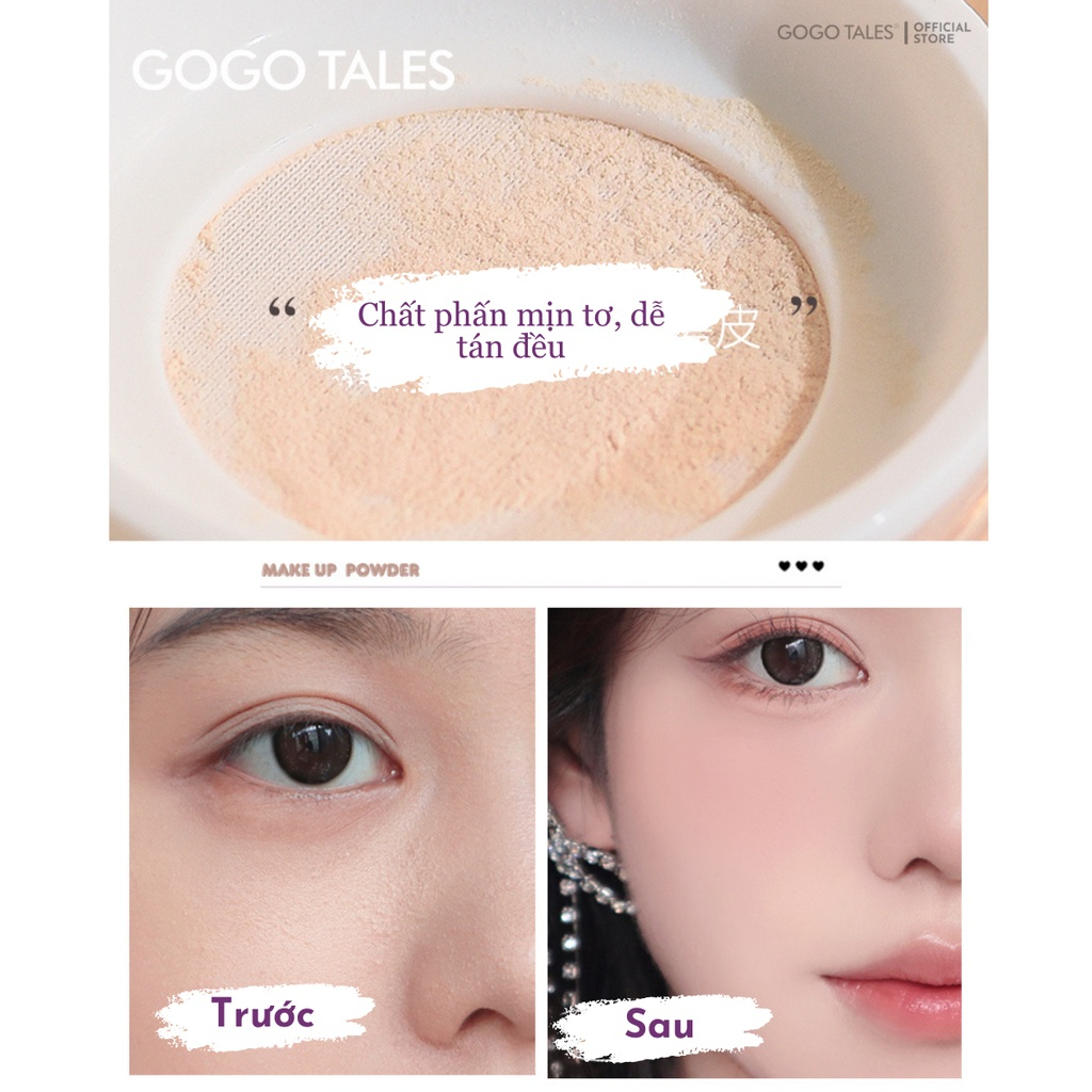 Phấn phủ kiềm dầu Gogo Tales lâu trôi nội địa trung chính hãng Phấn phủ dạng bột Nara GT278 nâng tone tự nhiên