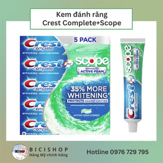Kem đánh răng ngừa sâu trắng sáng hơn 35% Crest Complete plus Scope Advanced Active Foam - 1 tuýp 232g
