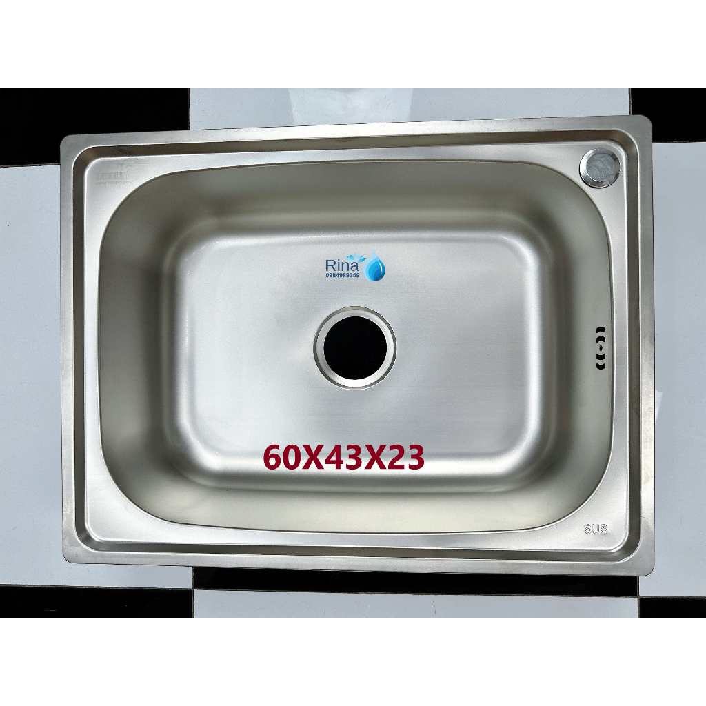 Bồn Chậu Rửa Chén bát inox 1 học Rina C07 KT 60x43 và 40x37, Bồn Rửa Chén 1 Hộc Tặng Bộ Xả inox