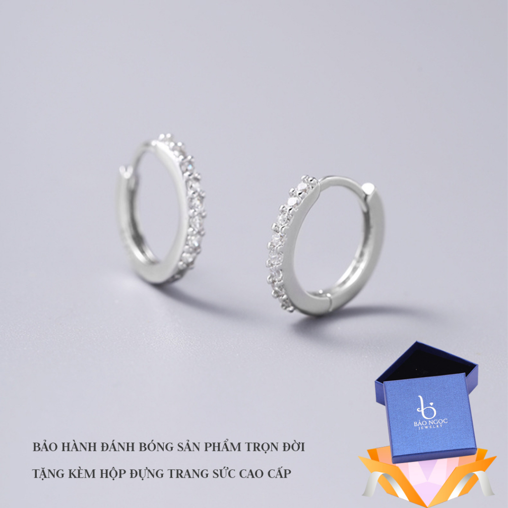 Bông Tai Bạc Nữ 925 Đính Đá Dáng Tròn Đeo Sát Tai B2425- Bảo Ngọc Jewelry