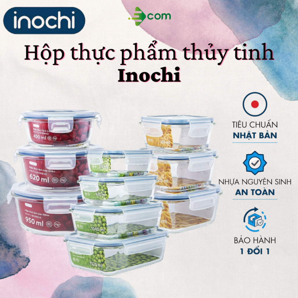 Hộp thuỷ tinh đựng thực phẩm Nikko INOCHI đựng thức ăn trong ngăn đá tủ lạnh, bảo quản thực phẩm tươi