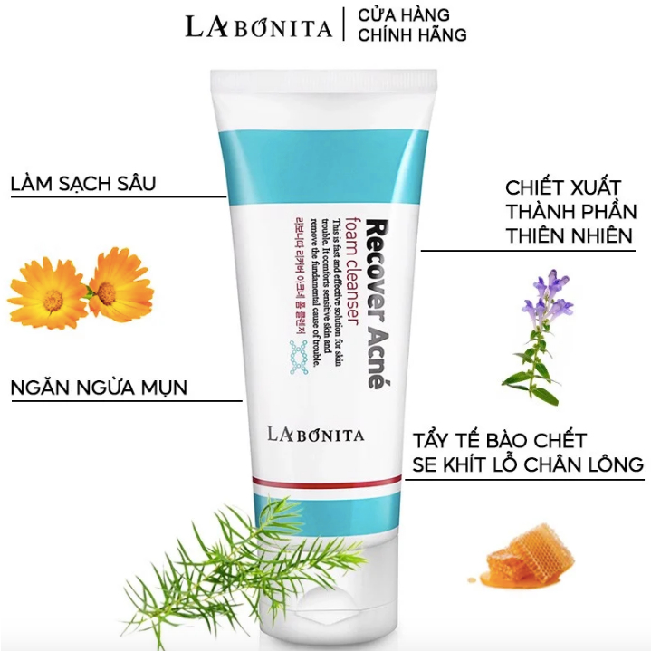 Combo Serum + Sửa Rửa Mặt Giảm Mụn, Phục Hồi, Làm Dịu Da LA Bonita Recover Acne Foam Cleanser 100mL Dành Cho Mọi Loại Da