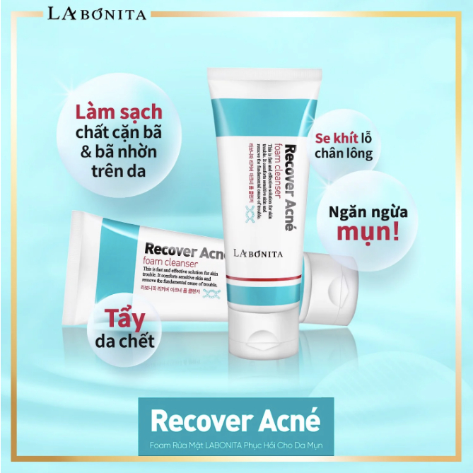 Combo Serum + Sửa Rửa Mặt Giảm Mụn, Phục Hồi, Làm Dịu Da LA Bonita Recover Acne Foam Cleanser 100mL Dành Cho Mọi Loại Da