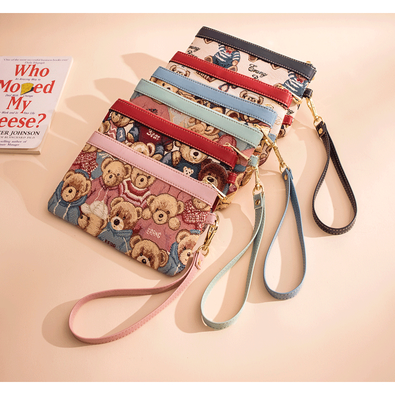 Ví nữ ngắn vải thêu cao cấp hoạ tiết gấu đẹp ERANGBEAR cầm tay Tina Shop EB006