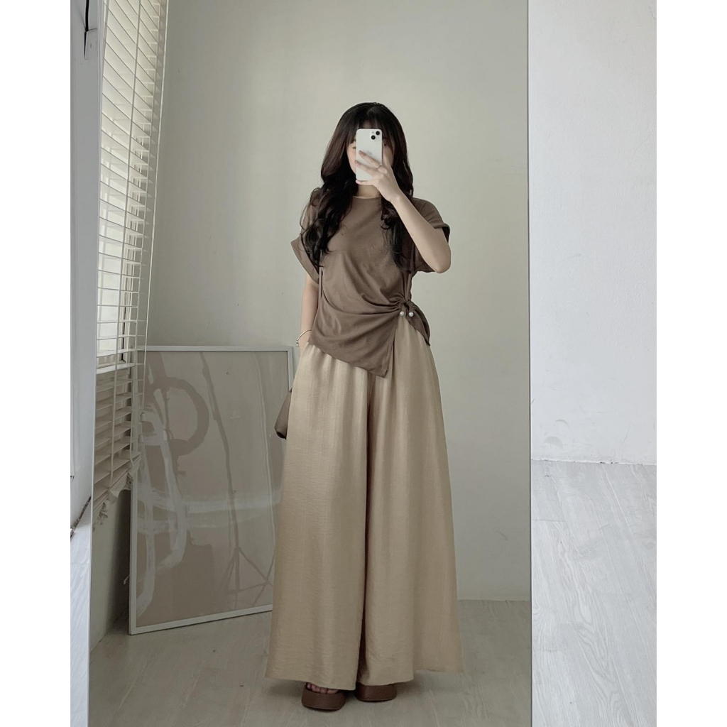 Áo thun cổ tròn tay lật rút eo 1 bên siêu sang Maia Ao00178- P8K2