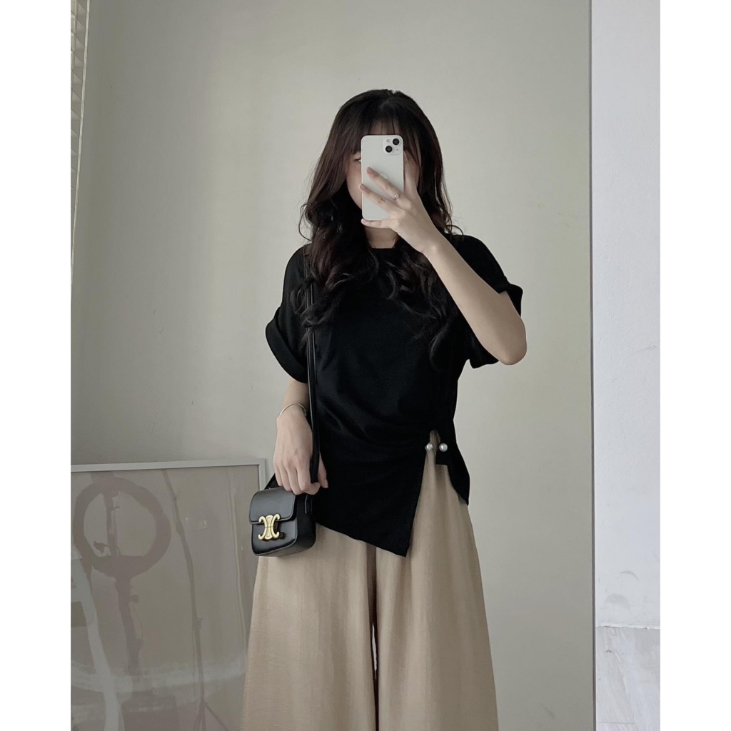 Áo thun cổ tròn tay lật rút eo 1 bên siêu sang Maia Ao00178- P8K2
