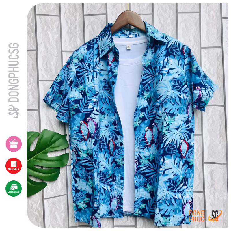 Áo sơ mi đi biển nam nữ hoạ tiết hoa lá nổi bật chất liệu Kate Thái dày dặn không co rút  | DONGPHUCSG