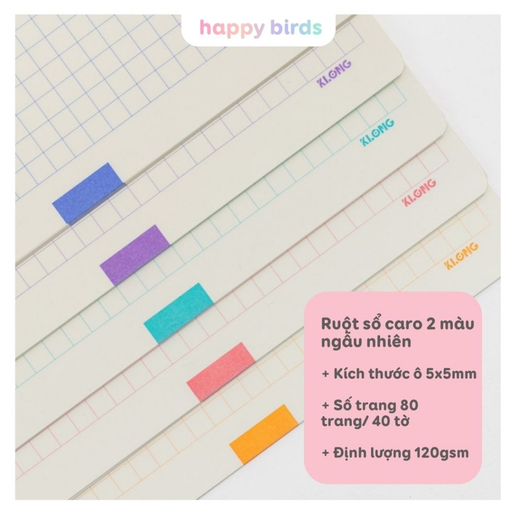 Ruột sổ còng giấy KLONG A5 B5 màu mới ruột sổ caro giấy refill loại dày 100gsm 6x6 mm 80 trang sổ tay binder HappyBirds