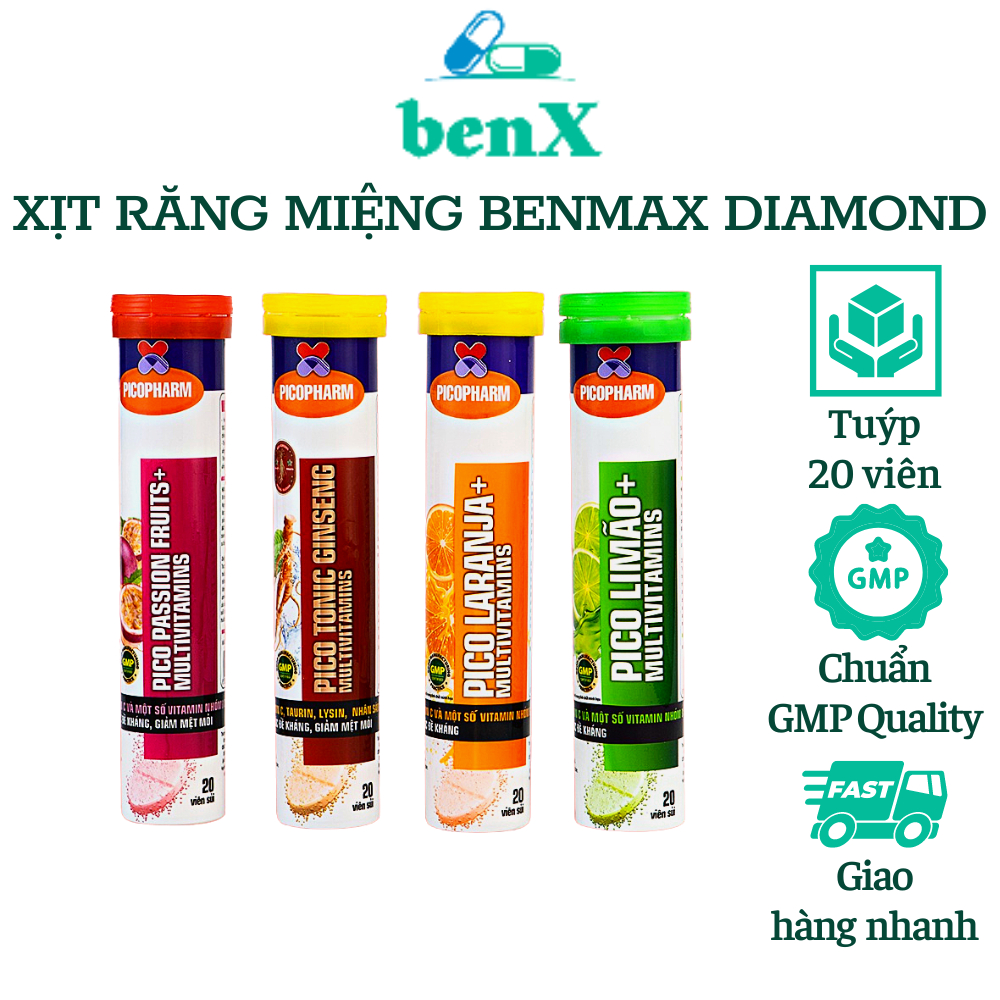 Viên C sủi Picopharm 20 viên vị trái cây cam, chanh leo, sâm bò húc, chanh tươi, actiso bổ sung vitamin C tăng đề kháng